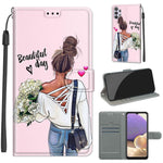Custodia in pelle PU a vibrazione orizzontale con chiusura magnetica a disegno colorato di tensione con supporto e slot per schede, For Samsung Galaxy A32 5G
