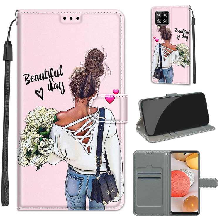 Custodia in pelle PU a vibrazione orizzontale con chiusura magnetica a disegno colorato di tensione con supporto e slot per schede, For Samsung Galaxy A42 5G