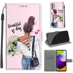 Custodia in pelle PU a vibrazione orizzontale con chiusura magnetica a disegno colorato di tensione con supporto e slot per schede, For Samsung Galaxy A52 5G