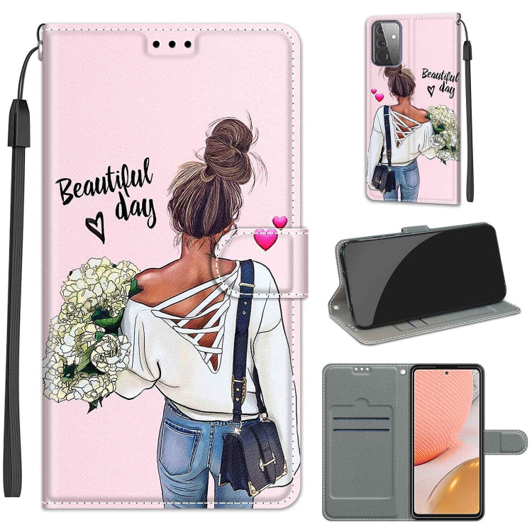 Custodia in pelle PU a vibrazione orizzontale con chiusura magnetica a disegno colorato di tensione con supporto e slot per schede, For Samsung Galaxy A72 5G