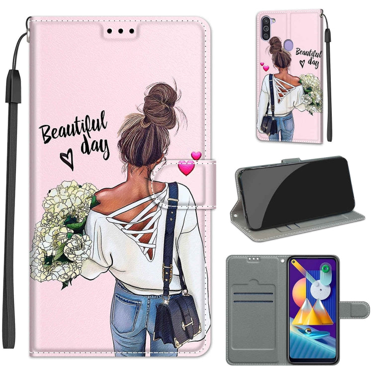 Custodia in pelle PU a vibrazione orizzontale con chiusura magnetica a disegno colorato di tensione con supporto e slot per schede, For Samsung Galaxy M11 / M11 EU Version