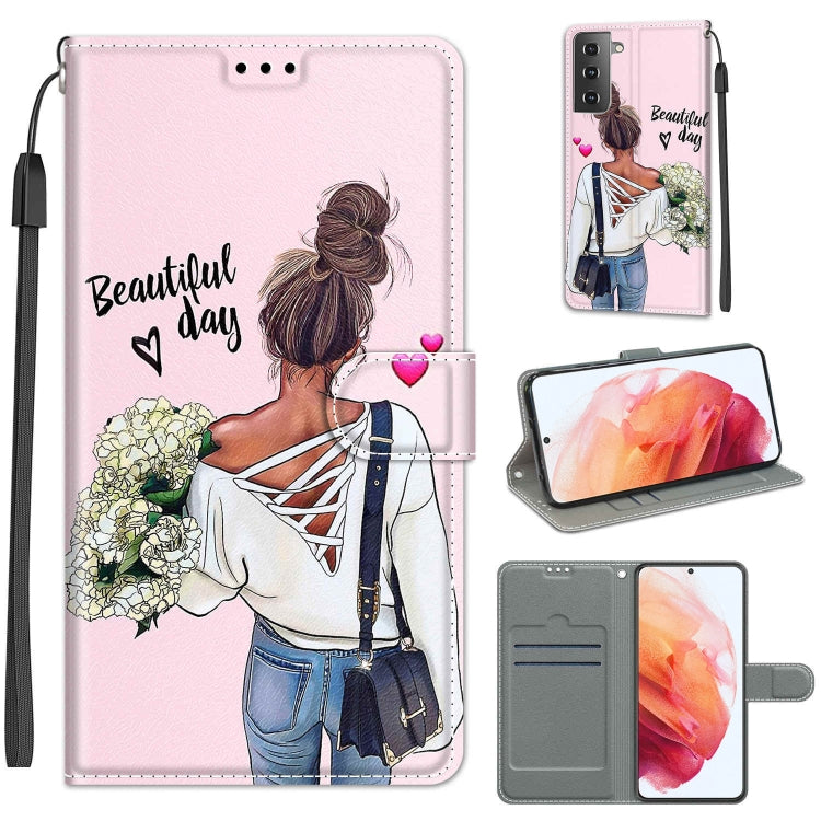 Custodia in pelle PU a vibrazione orizzontale con chiusura magnetica a disegno colorato di tensione con supporto e slot per schede, For Samsung Galaxy S21 5G