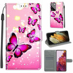 Custodia in pelle PU a vibrazione orizzontale con chiusura magnetica a disegno colorato di tensione con supporto e slot per schede, For Samsung Galaxy S21 Ultra 5G