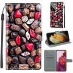 Custodia in pelle PU a vibrazione orizzontale con chiusura magnetica a disegno colorato di tensione con supporto e slot per schede, For Samsung Galaxy S21 Ultra 5G