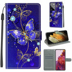 Custodia in pelle PU a vibrazione orizzontale con chiusura magnetica a disegno colorato di tensione con supporto e slot per schede, For Samsung Galaxy S21 Ultra 5G