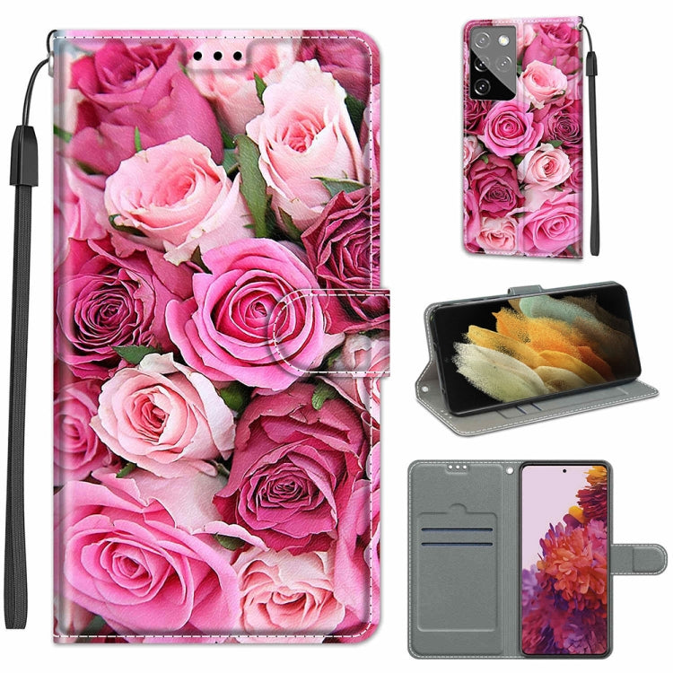 Custodia in pelle PU a vibrazione orizzontale con chiusura magnetica a disegno colorato di tensione con supporto e slot per schede, For Samsung Galaxy S21 Ultra 5G
