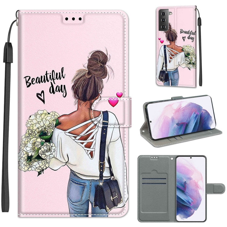 Custodia in pelle PU a vibrazione orizzontale con chiusura magnetica a disegno colorato di tensione con supporto e slot per schede, For Samsung Galaxy S21+ 5G