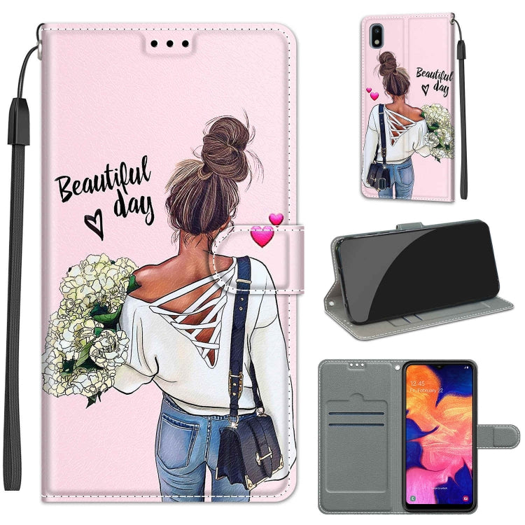Custodia in pelle PU a vibrazione orizzontale con chiusura magnetica a disegno colorato di tensione con supporto e slot per schede, For Samsung Galaxy A10