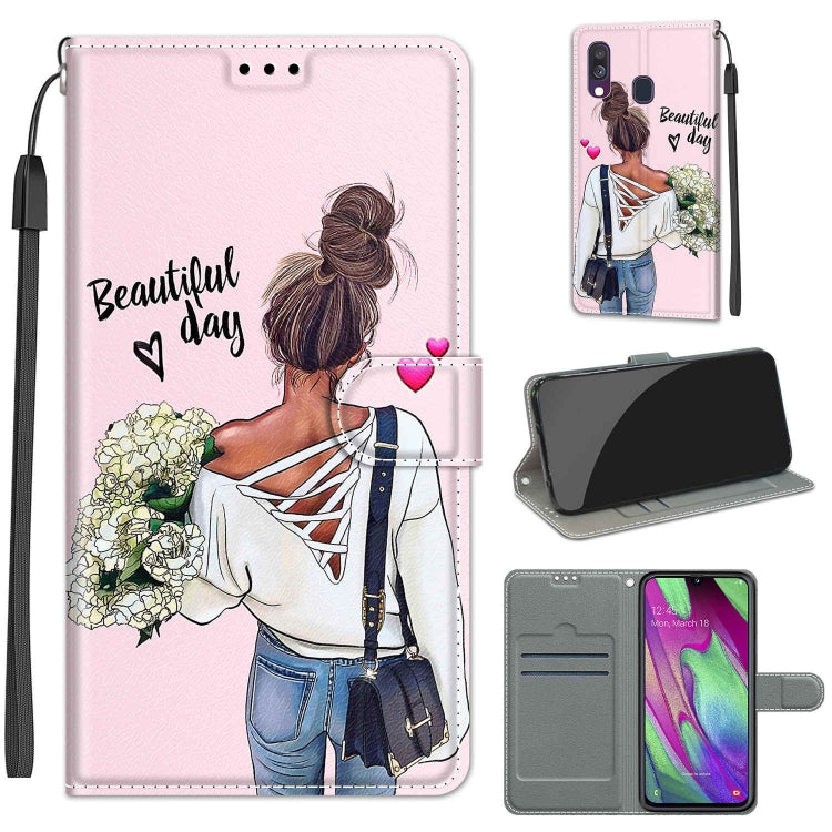 Custodia in pelle PU a vibrazione orizzontale con chiusura magnetica a disegno colorato di tensione con supporto e slot per schede, For Samsung Galaxy A40