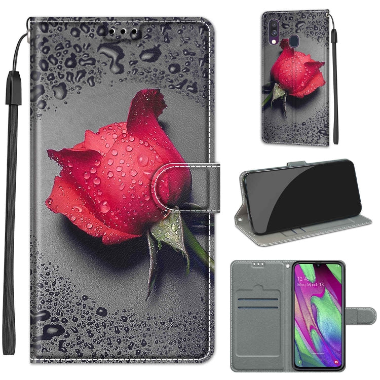Custodia in pelle PU a vibrazione orizzontale con chiusura magnetica a disegno colorato di tensione con supporto e slot per schede, For Samsung Galaxy A40