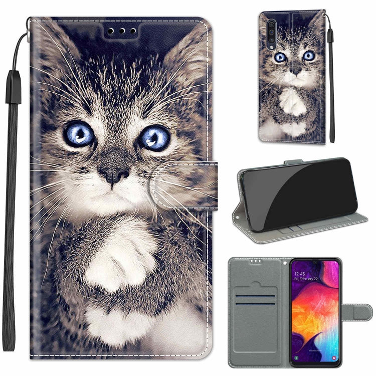Custodia in pelle PU a vibrazione orizzontale con chiusura magnetica a disegno colorato di tensione con supporto e slot per schede, For Samsung Galaxy A50