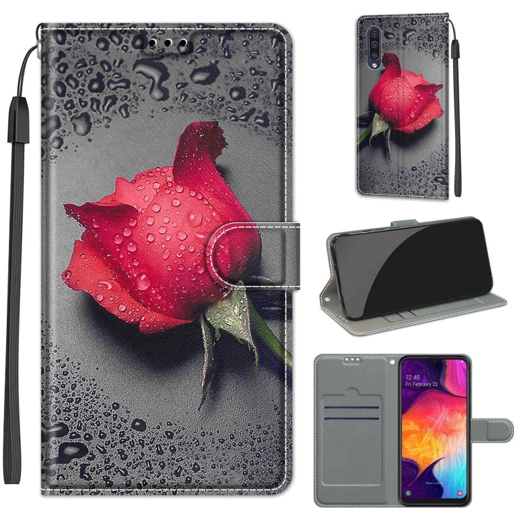 Custodia in pelle PU a vibrazione orizzontale con chiusura magnetica a disegno colorato di tensione con supporto e slot per schede, For Samsung Galaxy A50