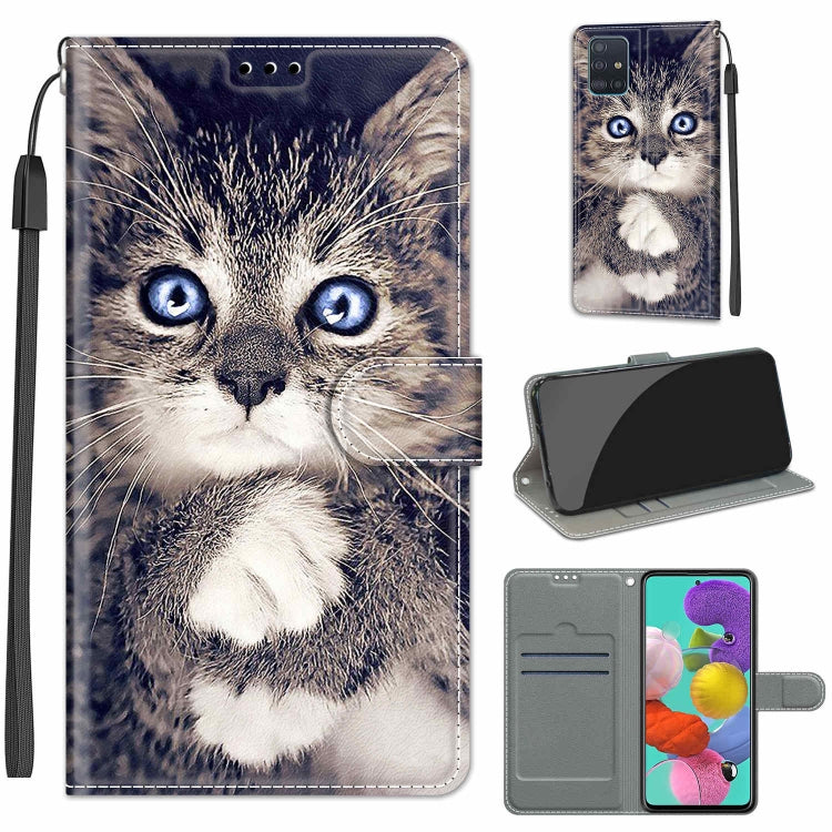 Custodia in pelle PU a vibrazione orizzontale con chiusura magnetica a disegno colorato di tensione con supporto e slot per schede, For Samsung Galaxy A51