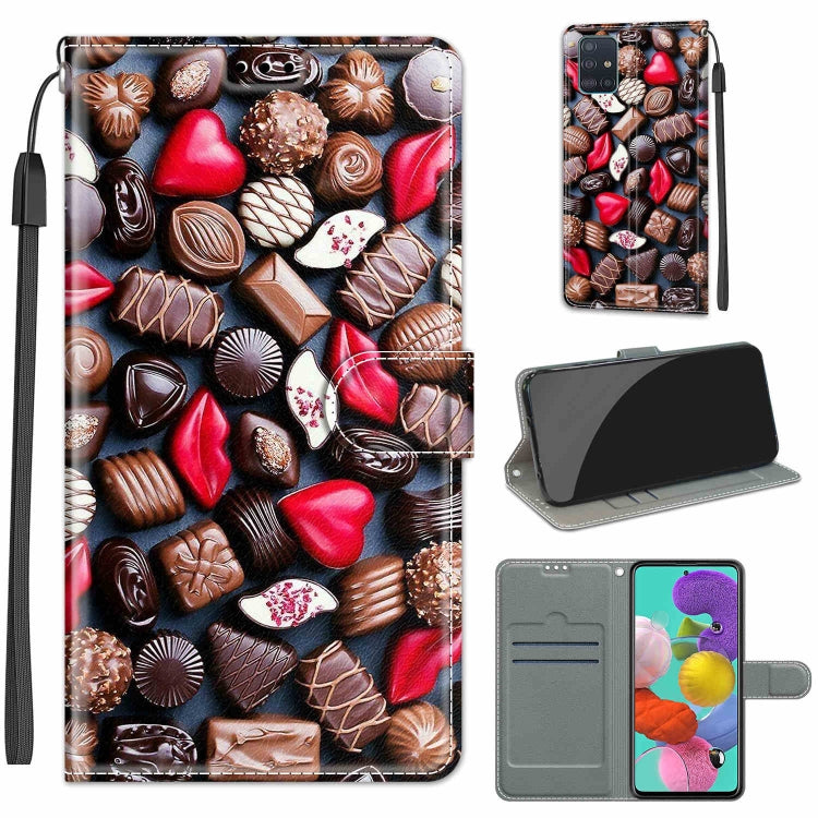 Custodia in pelle PU a vibrazione orizzontale con chiusura magnetica a disegno colorato di tensione con supporto e slot per schede, For Samsung Galaxy A51