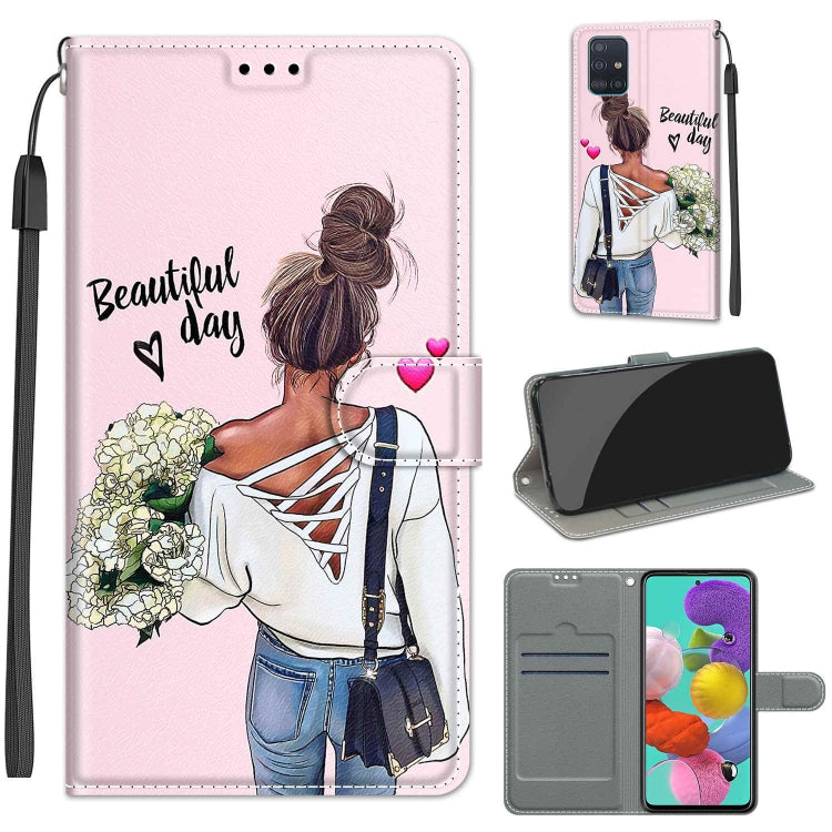 Custodia in pelle PU a vibrazione orizzontale con chiusura magnetica a disegno colorato di tensione con supporto e slot per schede, For Samsung Galaxy A51