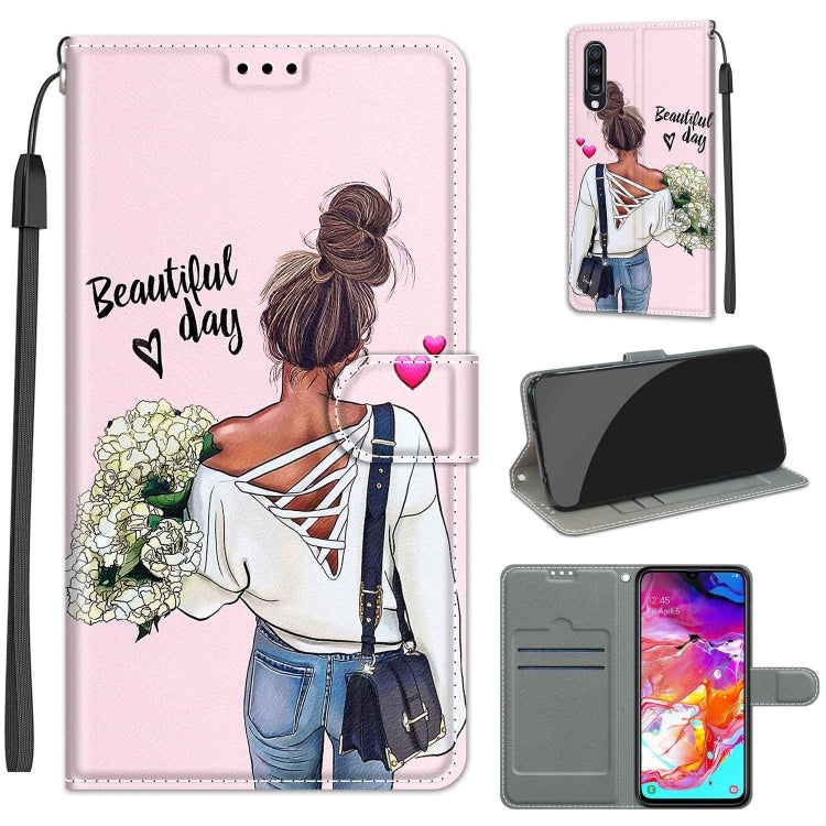 Custodia in pelle PU a vibrazione orizzontale con chiusura magnetica a disegno colorato di tensione con supporto e slot per schede, For Samsung Galaxy A70