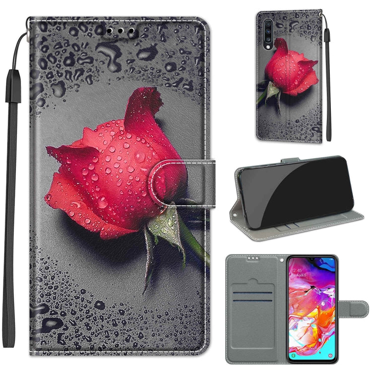 Custodia in pelle PU a vibrazione orizzontale con chiusura magnetica a disegno colorato di tensione con supporto e slot per schede, For Samsung Galaxy A70