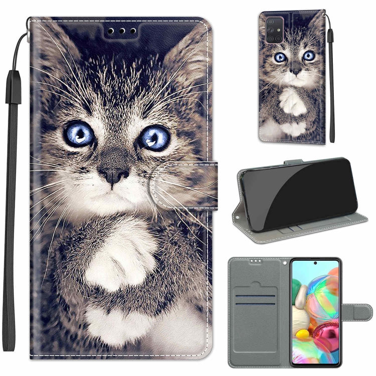 Custodia in pelle PU a vibrazione orizzontale con chiusura magnetica a disegno colorato di tensione con supporto e slot per schede, For Samsung Galaxy A71