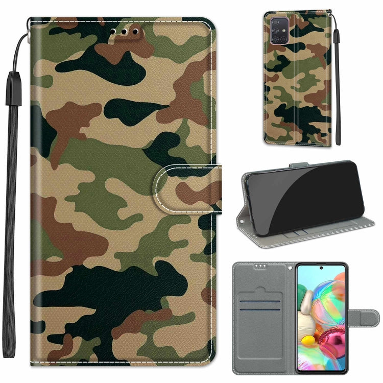 Custodia in pelle PU a vibrazione orizzontale con chiusura magnetica a disegno colorato di tensione con supporto e slot per schede, For Samsung Galaxy A71