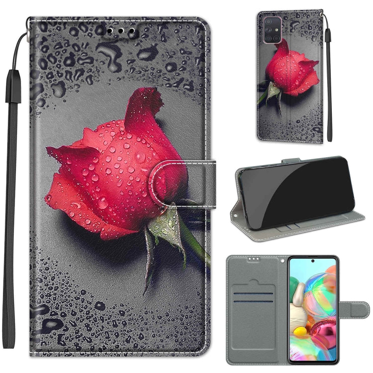 Custodia in pelle PU a vibrazione orizzontale con chiusura magnetica a disegno colorato di tensione con supporto e slot per schede, For Samsung Galaxy A71