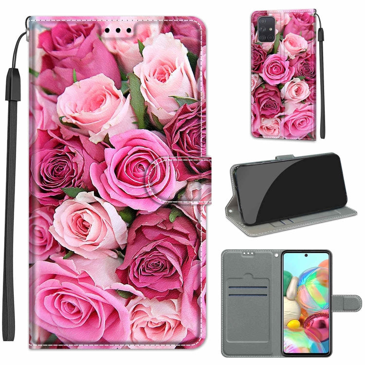 Custodia in pelle PU a vibrazione orizzontale con chiusura magnetica a disegno colorato di tensione con supporto e slot per schede, For Samsung Galaxy A71