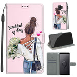 Custodia in pelle PU a vibrazione orizzontale con chiusura magnetica a disegno colorato di tensione con supporto e slot per schede, For Samsung Galaxy S9