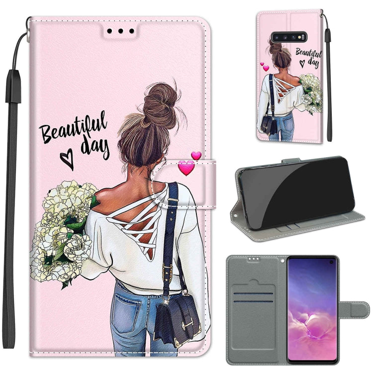Custodia in pelle PU a vibrazione orizzontale con chiusura magnetica a disegno colorato di tensione con supporto e slot per schede, For Samsung Galaxy S10