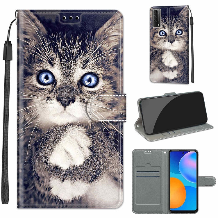Custodia in pelle PU a vibrazione orizzontale con chiusura magnetica a disegno colorato di tensione con supporto e slot per schede, For Huawei P Smart 2021 / Y7a