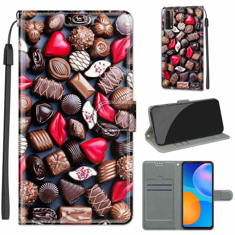 Custodia in pelle PU a vibrazione orizzontale con chiusura magnetica a disegno colorato di tensione con supporto e slot per schede, For Huawei P Smart 2021 / Y7a