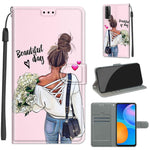 Custodia in pelle PU a vibrazione orizzontale con chiusura magnetica a disegno colorato di tensione con supporto e slot per schede, For Huawei P Smart 2021 / Y7a