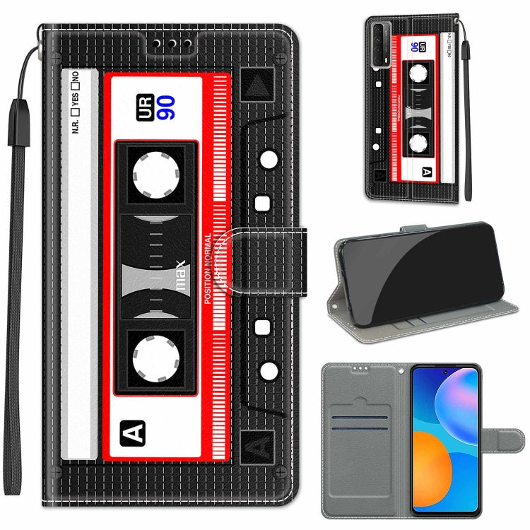 Custodia in pelle PU a vibrazione orizzontale con chiusura magnetica a disegno colorato di tensione con supporto e slot per schede, For Huawei P Smart 2021 / Y7a