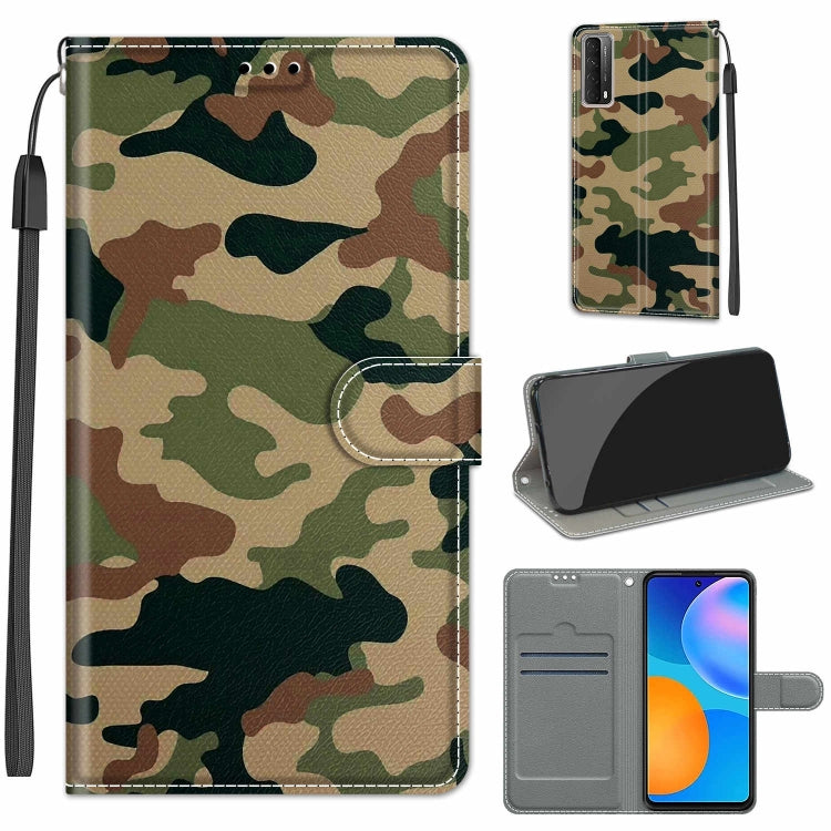 Custodia in pelle PU a vibrazione orizzontale con chiusura magnetica a disegno colorato di tensione con supporto e slot per schede, For Huawei P Smart 2021 / Y7a