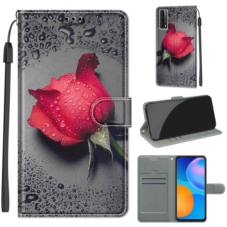 Custodia in pelle PU a vibrazione orizzontale con chiusura magnetica a disegno colorato di tensione con supporto e slot per schede, For Huawei P Smart 2021 / Y7a
