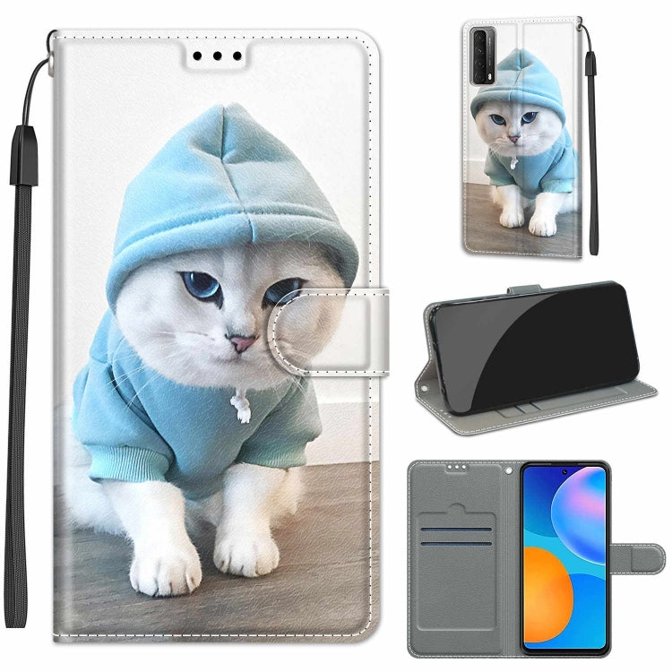 Custodia in pelle PU a vibrazione orizzontale con chiusura magnetica a disegno colorato di tensione con supporto e slot per schede, For Huawei P Smart 2021 / Y7a