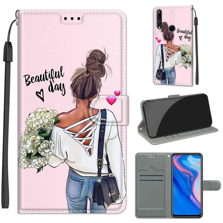 Custodia in pelle PU a vibrazione orizzontale con chiusura magnetica a disegno colorato di tensione con supporto e slot per schede, For Huawei P Smart Z / Y9 Prime / 9X / 9X Pro