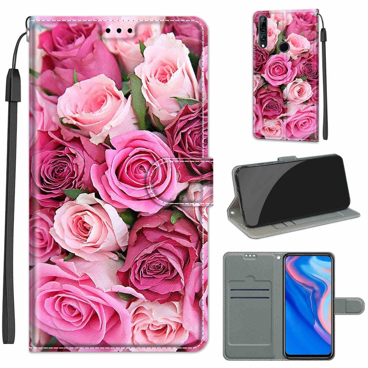 Custodia in pelle PU a vibrazione orizzontale con chiusura magnetica a disegno colorato di tensione con supporto e slot per schede, For Huawei P Smart Z / Y9 Prime / 9X / 9X Pro