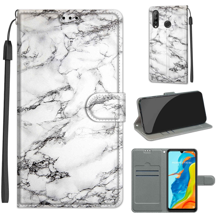 Custodia in pelle PU a vibrazione orizzontale con chiusura magnetica a disegno colorato di tensione con supporto e slot per schede, For Huawei P30 Lite