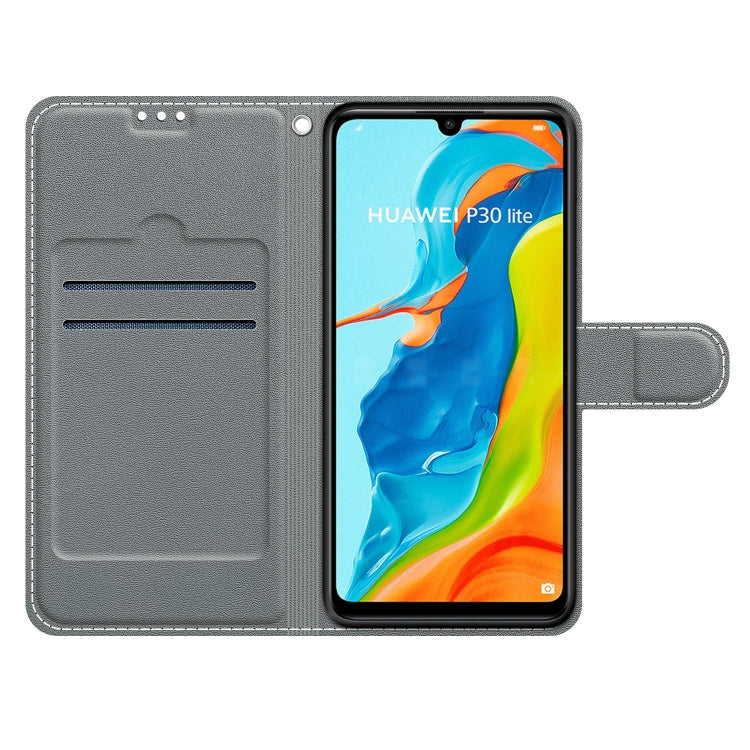 Custodia in pelle PU a vibrazione orizzontale con chiusura magnetica a disegno colorato di tensione con supporto e slot per schede, For Huawei P30 Lite