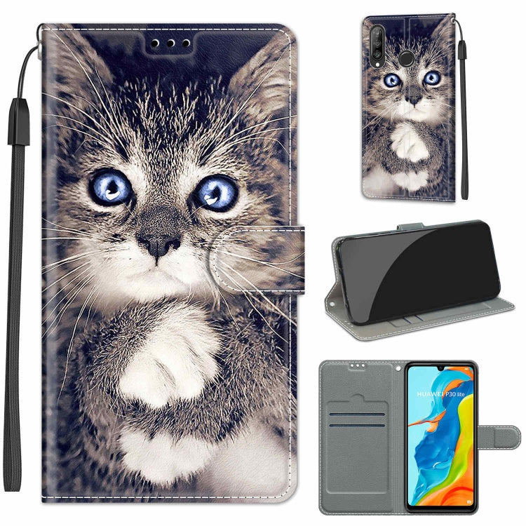 Custodia in pelle PU a vibrazione orizzontale con chiusura magnetica a disegno colorato di tensione con supporto e slot per schede, For Huawei P30 Lite