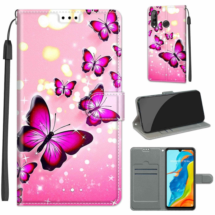 Custodia in pelle PU a vibrazione orizzontale con chiusura magnetica a disegno colorato di tensione con supporto e slot per schede, For Huawei P30 Lite
