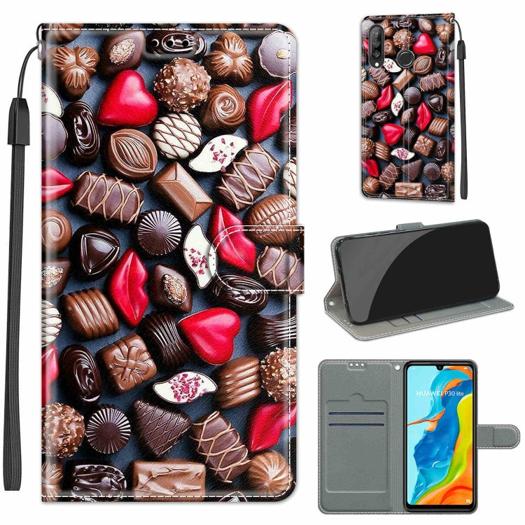 Custodia in pelle PU a vibrazione orizzontale con chiusura magnetica a disegno colorato di tensione con supporto e slot per schede, For Huawei P30 Lite