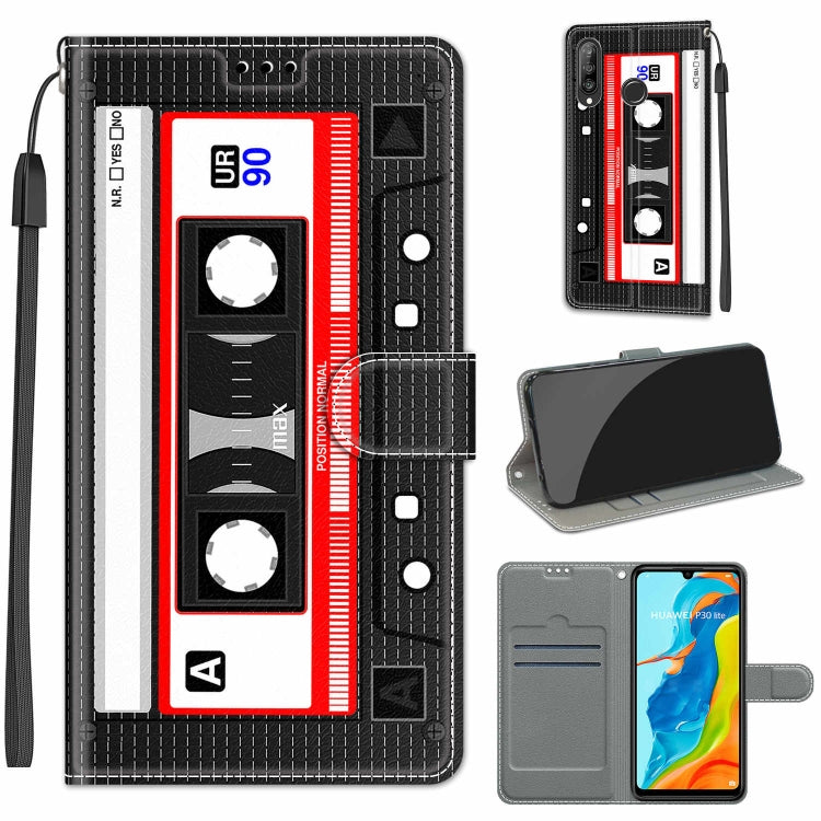 Custodia in pelle PU a vibrazione orizzontale con chiusura magnetica a disegno colorato di tensione con supporto e slot per schede, For Huawei P30 Lite
