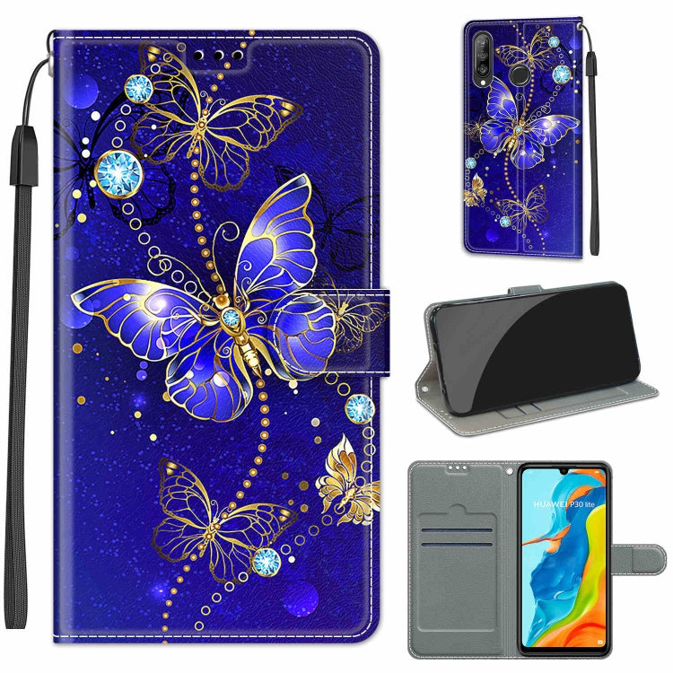 Custodia in pelle PU a vibrazione orizzontale con chiusura magnetica a disegno colorato di tensione con supporto e slot per schede, For Huawei P30 Lite