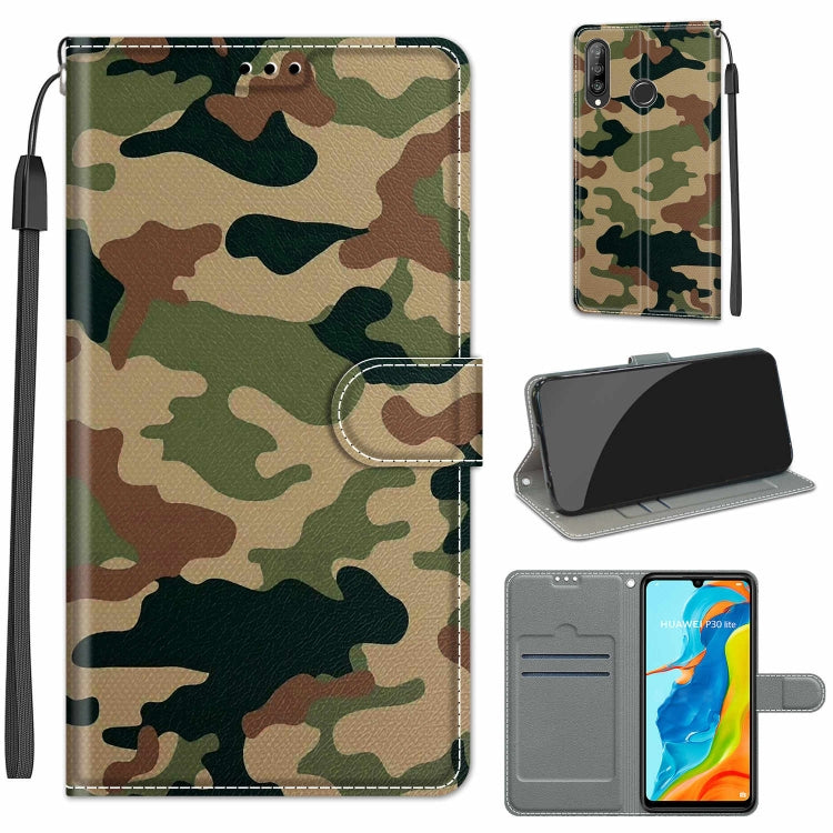 Custodia in pelle PU a vibrazione orizzontale con chiusura magnetica a disegno colorato di tensione con supporto e slot per schede, For Huawei P30 Lite