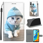 Custodia in pelle PU a vibrazione orizzontale con chiusura magnetica a disegno colorato di tensione con supporto e slot per schede, For Huawei P30 Lite