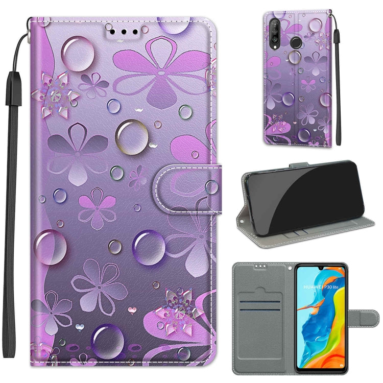 Custodia in pelle PU a vibrazione orizzontale con chiusura magnetica a disegno colorato di tensione con supporto e slot per schede, For Huawei P30 Lite