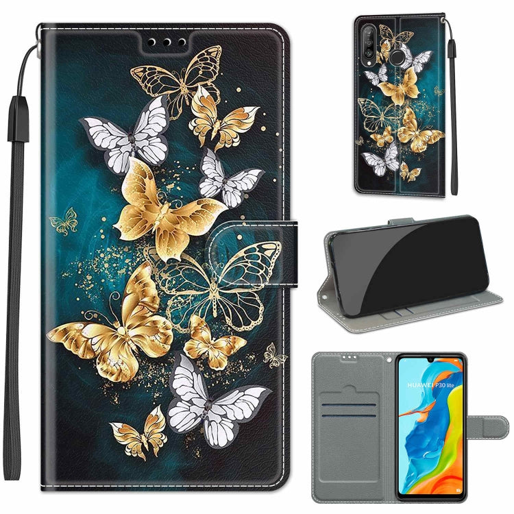 Custodia in pelle PU a vibrazione orizzontale con chiusura magnetica a disegno colorato di tensione con supporto e slot per schede, For Huawei P30 Lite