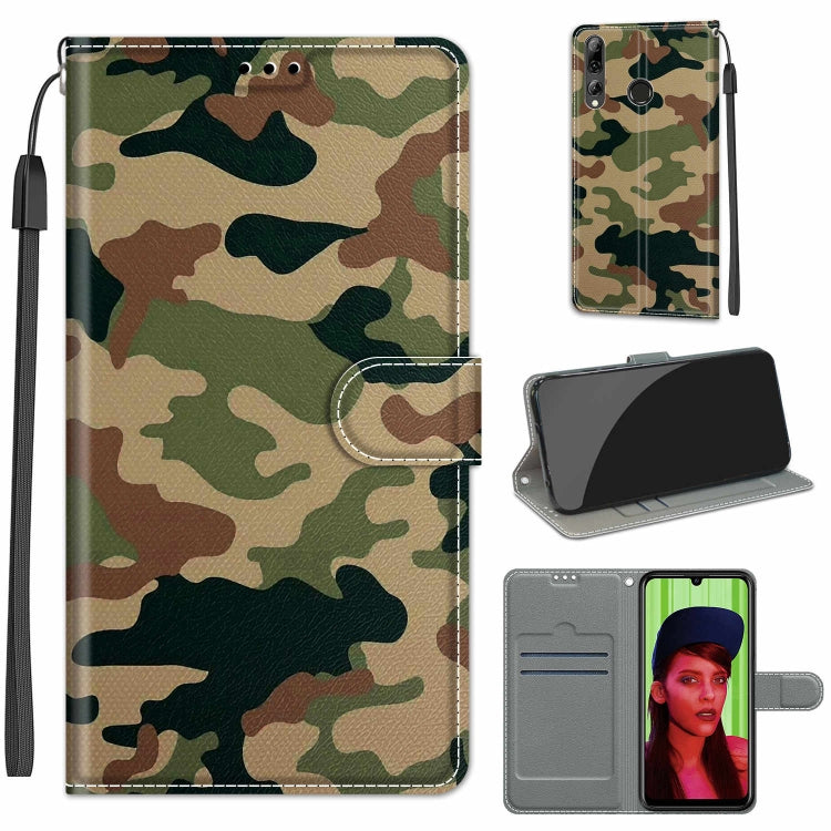 Custodia in pelle PU a vibrazione orizzontale con chiusura magnetica a disegno colorato di tensione con supporto e slot per schede, For Huawei P Smart+ 2019