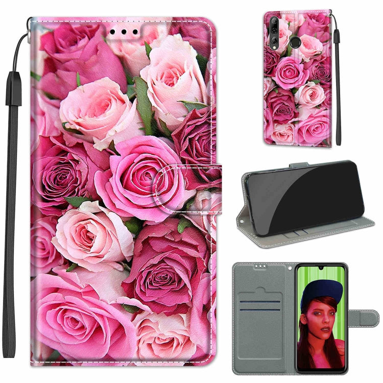 Custodia in pelle PU a vibrazione orizzontale con chiusura magnetica a disegno colorato di tensione con supporto e slot per schede, For Huawei P Smart+ 2019
