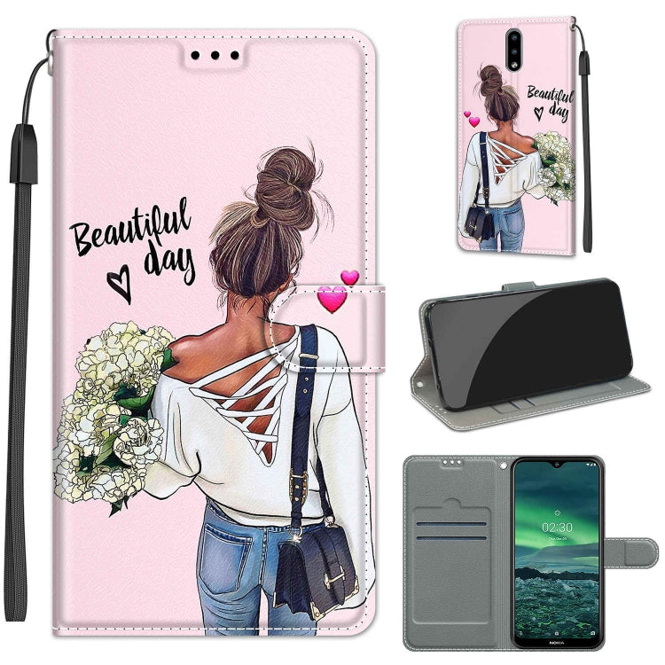 Custodia in pelle PU a vibrazione orizzontale con chiusura magnetica a disegno colorato di tensione con supporto e slot per schede, For Nokia 2.3